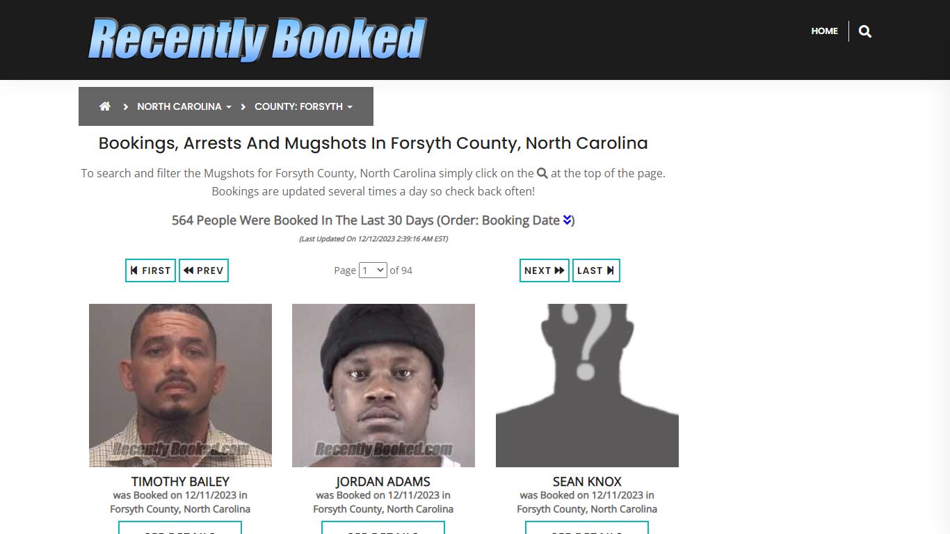 Bookings, Arrests and Mugshots in Forsyth County, North Carolina